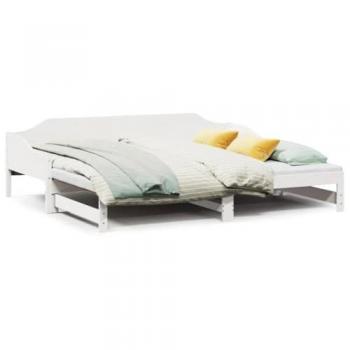 Sofá cama nido de madera maciza blanca 90x190 cm con cama extraíble, sin colchón