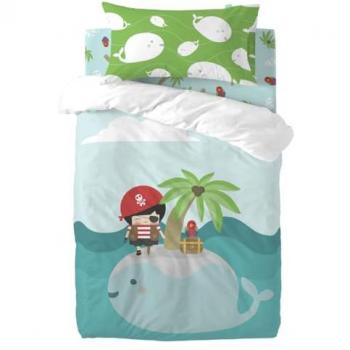 Juego de Funda Nórdica Pirata Multicolor Happynois para Cuna de Bebé 2 Piezas (100x120 cm)