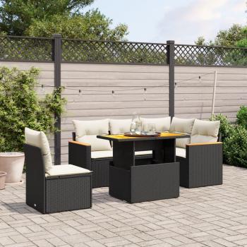 6-Piece Black Poly Rattan Garden Sofa Set with Cushions