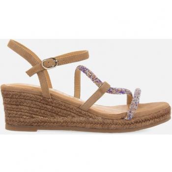 Sandalias de cuña para mujer con tiras de cristales multicolor