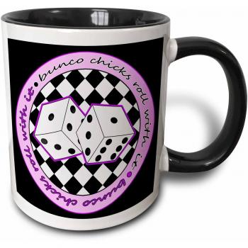 Mensuk mug_28495_4 Bunco Chicks Roll with It Purple and Black Two Tone Black Mug, 11 oz, Black/White