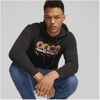 Sudadera con capucha Puma SWxP Worldwide negra para hombre, características: diseño moderno, color negro con detalles en rojo y naranja, material cómodo y transpirable, ajuste regular