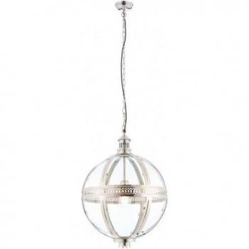 Lámpara colgante Vienna, níquel brillante sobre latón macizo, vidrio esférico, 41 cm, E27
