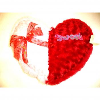 Cojín Corazón, Rojo y Rosa. SWEET. Peluche. Med.: 43x32x12 cms..
