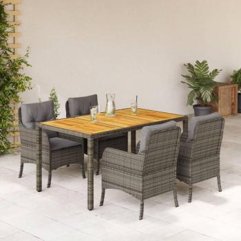 5-Piece Grey Poly Rattan Garden Dining Set with Cushions