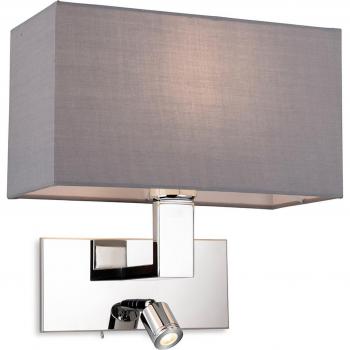 Lámpara de pared Raffles con luz de lectura ajustable, cromada, pantalla gris, 1 bombilla, 30 cm