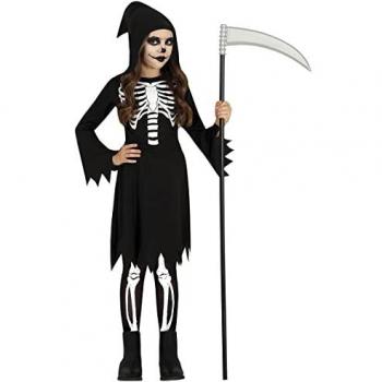 Disfraz de Calavera de la Muerte con Capucha para Niña - Vestido Negro Halloween 10-12 Años