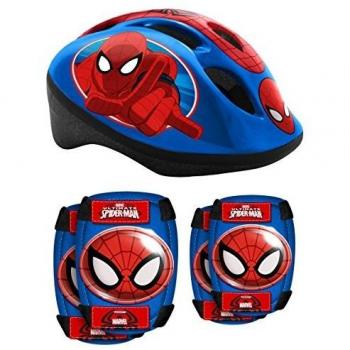 Stamp Combo Spiderman (Helm + Elbow & Knee Pads), Niños, Azul, 5+