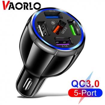 Cargador de coche VAORLO 5 puertos USB 15W carga rápida 3A para iPhone 11, Xiaomi y Huawei - negro