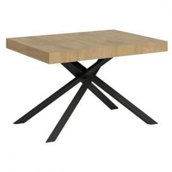 Mesa extensible 90x120/224 cm efecto roble natural con estructura de hierro antracita