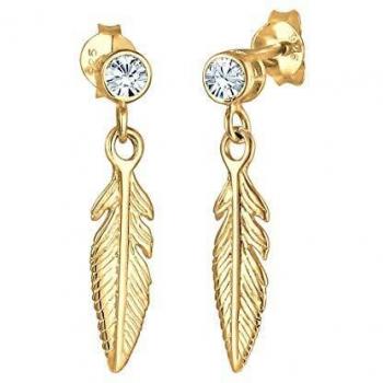 Elli Pendientes Boho de plumas de mujer con cristales en plata esterlina 925