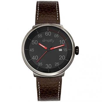 Simplify The 7100 Unisex Leather-Band Watch with Date - Red and Black/Dark Brown Options - One Size