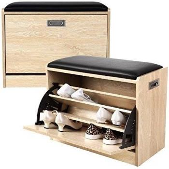 Homfa Armario Zapatero con Asiento 3 Estantes 44*63*30cm PU