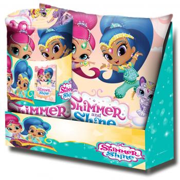 Kids Cojín y Manta con Diseño Shimmer&Shine, Forro Polar, Rosa, 12x22x35 cm