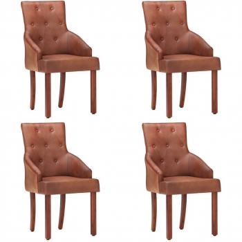 Sillas de comedor 4 unidades cuero auténtico de cabra marrón