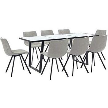 vidaXL Juego Comedor 9 Piezas Cuero Sintético Mobiliario Decoración Interior Casa Hogar Robusto Duradero Resistente Funcional Práctico Útil Gris Claro
