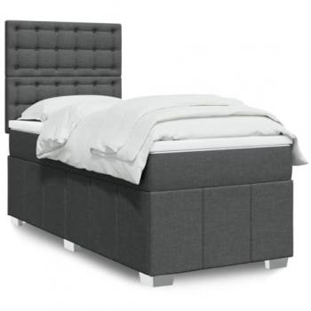 Cama box spring con colchón tela gris oscuro 90x200 cm