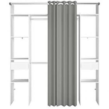 Vestidor Elysee Blanco con Cortina Gris, 2 Armarios, 6 Estantes y 2 Cajones - Made in France