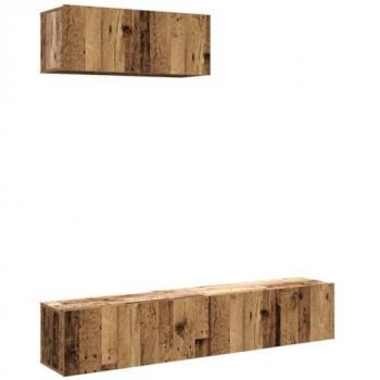 Conjunto de mueble para TV de 3 piezas montado en la pared de madera envejecida y madera compuesta