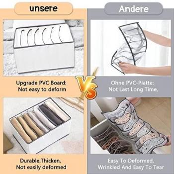 2 Pcs Cajas de Almacenamiento de Ropa Plegables para Pantalones Vaqueros Camisas Ropa, Organizador Con 7 Rejillas Blancas Para Cajones, Sistema Organizador de Guardarropa con Soporte Tablero de PP