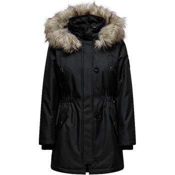 Parka de mujer Only Iris Fur negra con capucha, forro interior, cierre frontal y bolsillos laterales