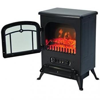 HOMCOM Chimenea Eléctrica Vertical 45x28x54 cm 1000/2000W Efecto Leña Ardiendo