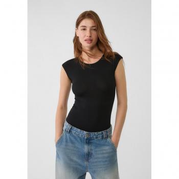 Stradivarius Black Mini Sleeve Bodysuit Size S