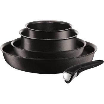 Tefal Ingenio Performance - Juego de 2 Sartenes de 24/28 cm y 2 Cazos de 16/18 cm + Mango extraíble, Titanium Excellence, sartenes antiadherentes, apto para todo tipo de cocinas