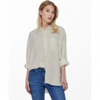 Only Women's Long Sleeve Linen Blend Shirt Tokyo Model in Cream