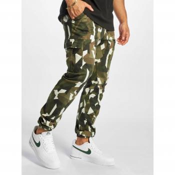 Geometric Camo Stretch Twill Cargo Pants - Mid Waist Wood Camo