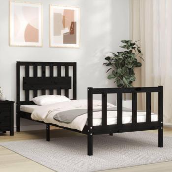Estructura de cama con cabecero de madera maciza negra 90x200 cm vidaXL