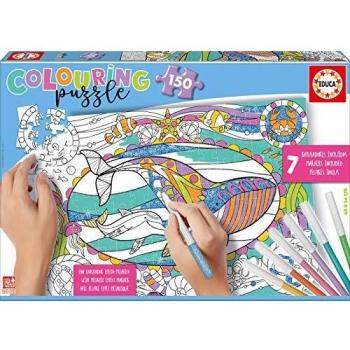 Educa - Colouring Puzzle de 150 Piezas, Puzzle Infantil para Colorear de Vida Bajo el Mar, a Partir de 6 años