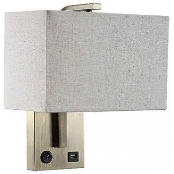 Aplique Agatha Cuero con Pantalla Beige, 1xe27, Puerto USB y Interruptor (27x25x15cm)