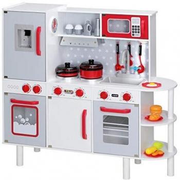 Spielwerk Cocinita de Juguete de Madera Fregadero Dispensador de Bebidas Horno Sonido Luz LED Accesorios