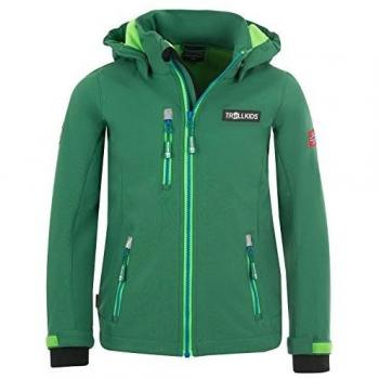 Trollkids Chaqueta Softshell Niños Preikestolen, Color Verde Oscuro/Verde Claro/Azul Talla 3 años