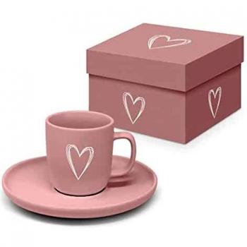 PPD Taza de café espresso Pure Heart Rose mate, 75 ml, plato de café moca, taza de café expreso taza