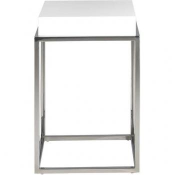 Mesa rincón cuadrada blanca Angel Cerda 2041C, Acero inoxidable cromado, Madera DM lacada, dimensiones 41 x 41 x 61 cm