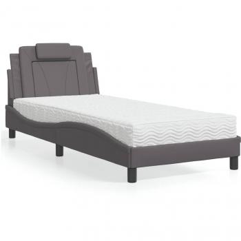 Cama con colchón de cuero sintético gris 80x200 cm