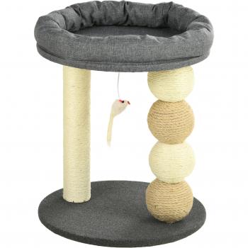 Árbol Rascador Pequeño para Gatos Torre con Nido 4 Bolas y Poste de Sisal Ø40x48 cm Gris y Beige
