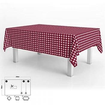 ORYX 5544057 Mantel Hule Rectangular Cuadros Rojos Impermeable Antimanchas PVC 140x250 cm. Recortable Uso Interior y Exterior, 0, Multicolor
