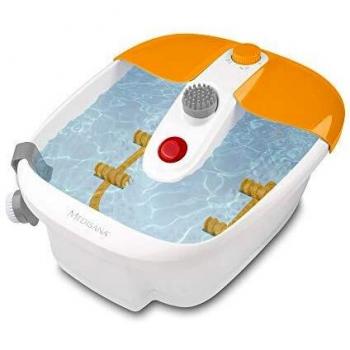 Medisana FS 883 Electric Foot Spa Massager with Water Keep Warm Function, Vibration Massage, Foot Reflexology, Pedicure Attachments for Large Feet - White/Orange