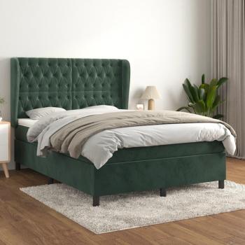 Cama Box Spring con Colchón de Terciopelo Verde Oscuro 140x200 cm
