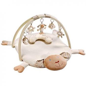 Fehn 154580 Manta de actividades en 3D con diseño de oveja, con arco de juego con 5 juguetes extraíbles para que el bebé juegue y se divierta desde el nacimiento, Medidas: 90 x 75 cm
