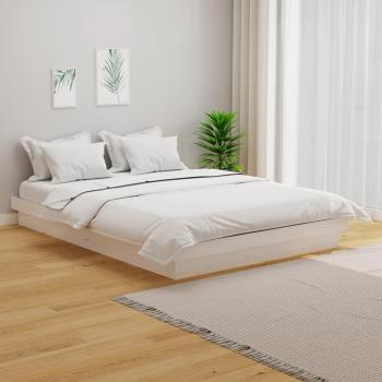 Cama doble pequeña de madera maciza blanca redonda 120x190 cm