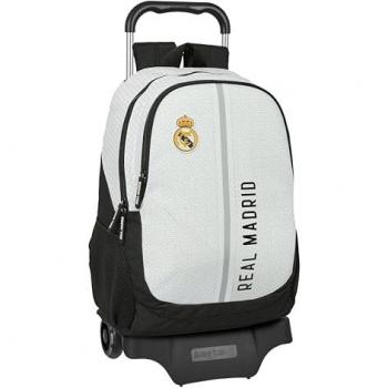 Safta - Mochila Escolar Real Madrid con Carro 1ª Equipación 24/25, Amplio Espacio y Bolsillos Multifuncionales, Licencia Oficial Real Madrid, Dimensiones: 33x15x43 cm, Color