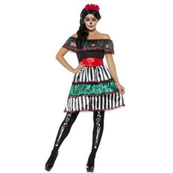 Smiffy'S 48077L Disfraz De Señorita Del Día De Muertos Con Vestido Cinturón, Multicolor, L - Eu Tamaño 44-46