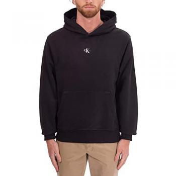 Calvin Klein Men's Black Cotton Hoodie with Printed Logo, Size 2XL