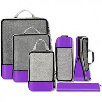 Amazon Brand - Eono Organizadores de Viaje de compresión expandibles, Impermeable Organizador de Maleta, Cubos de Embalaje, Compression Packing Cubes - Púrpura, 6-Set