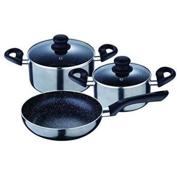SAN IGNACIO Soria | Cacerolas de Cocina | Set de 5 piezas | Fabricadas con Aluminio Prensado | Juego de Cacerolas de 2,4L y 1,5L y Sartén Antiadherente de 22cm | Aptas para Todo Tipo de Cocinas
