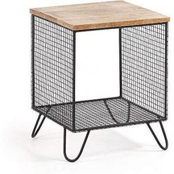 Kave Home - Mesa Auxiliar Aida Cuadrada 38 x 38 cm de Madera de Mango con Estructura de Acero en Negro